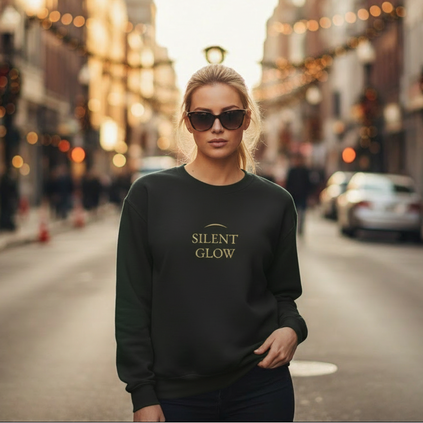 Hero banner with black Silent Glow sweatshirt